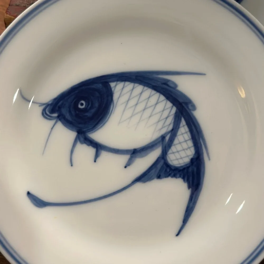 Set of 6 Blue and White Koi Fish 7 in Jingdezhen Porcelain Plates from China